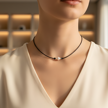 Edellis Perlenchoker getragen am Hals – elegante Passform