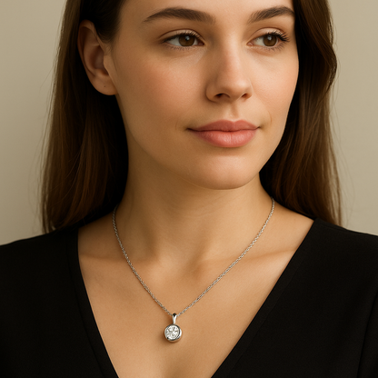 Edellis 925 Silber Halskette – Solitär mit 8 mm Zirkonia