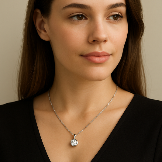 Edellis 925 Silber Halskette – Solitär mit 8 mm Zirkonia