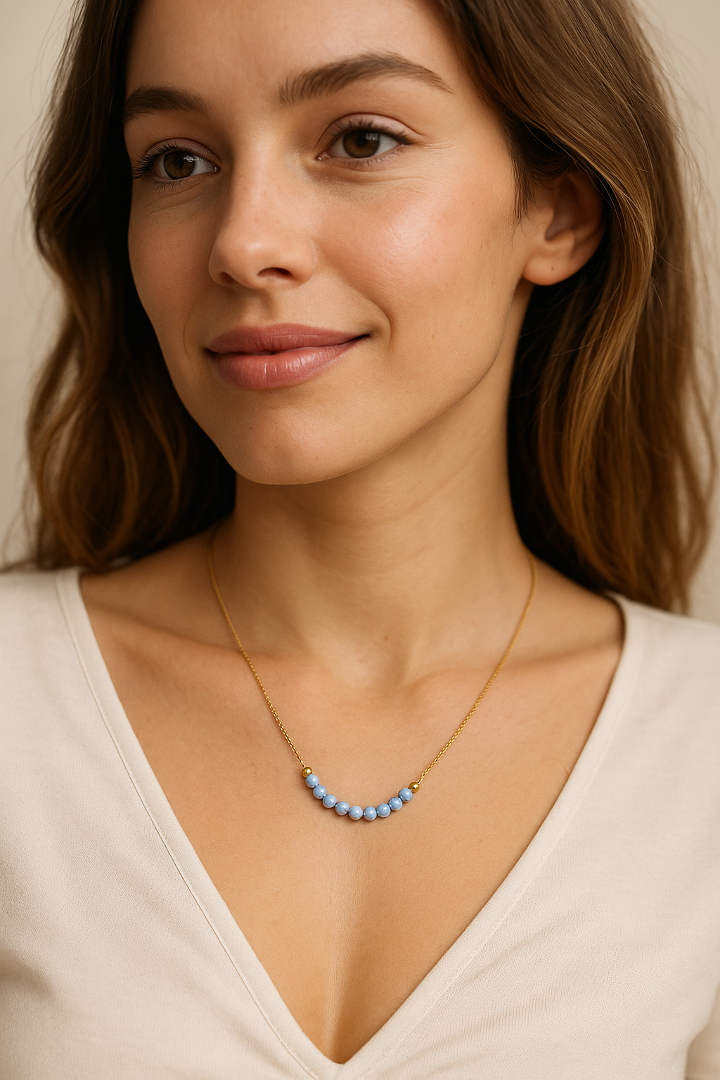 Feine Opal-Perlen-Halskette – Hellblauer synthetischer Opal 3 mm | Vergoldetes oder Weiß-rhodiniertes 925 Sterling Silber