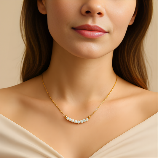 Weißer Opal-Perlen Halskette (3 mm) – Vergoldete oder Weiß Rhodinierte 925 Sterling Silber Box Chain