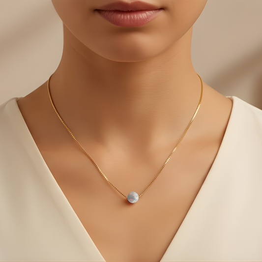 Halskette mit Weißem Opal 8 mm – 14 Karat Gold Gefüllt | Minimalistische Opal-Perlen-Kette