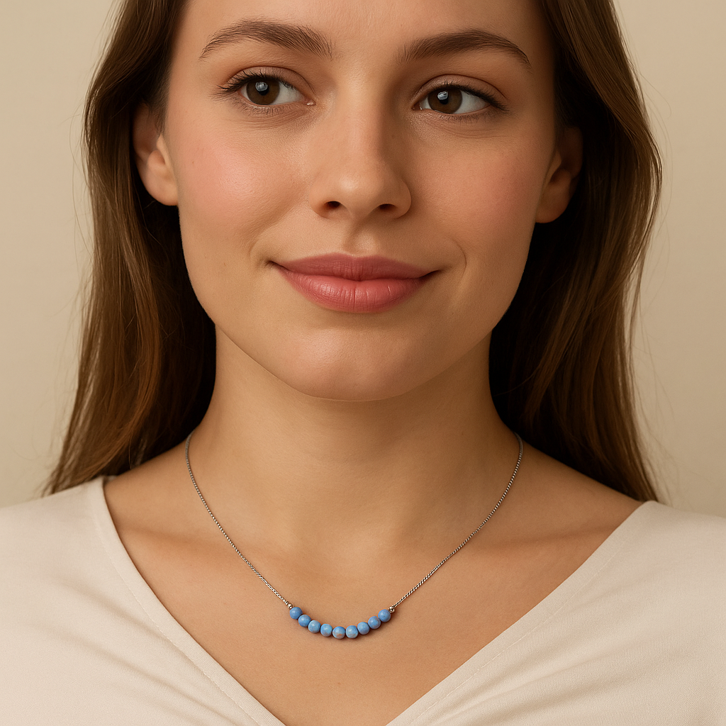 Feine Opal-Perlen-Halskette – Hellblauer synthetischer Opal 3 mm | Vergoldetes oder Weiß-rhodiniertes 925 Sterling Silber