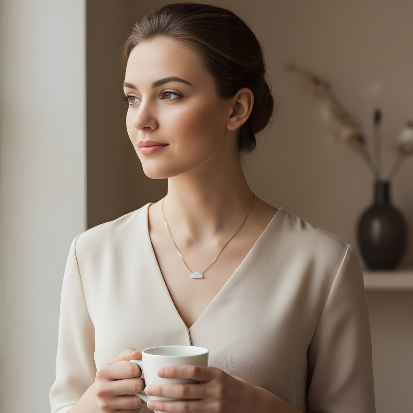 Edellis Wolken Opal Halskette – Blauer oder Weißer Opal Anhänger auf 925 Sterling Silber oder 18K Vergoldeter Box Kette | Länge 40–45 cm