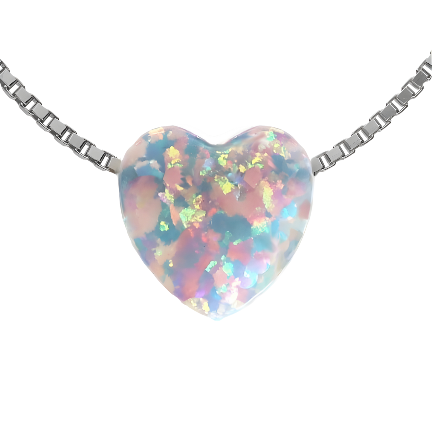 Edellis Weißer Opal Herz Halskette – Rhodiniertes 925 Sterling Silber | Herzanhänger Schmuck für Damen