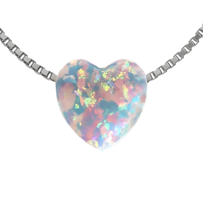 Edellis Weißer Opal Herz Halskette – Rhodiniertes 925 Sterling Silber | Herzanhänger Schmuck für Damen