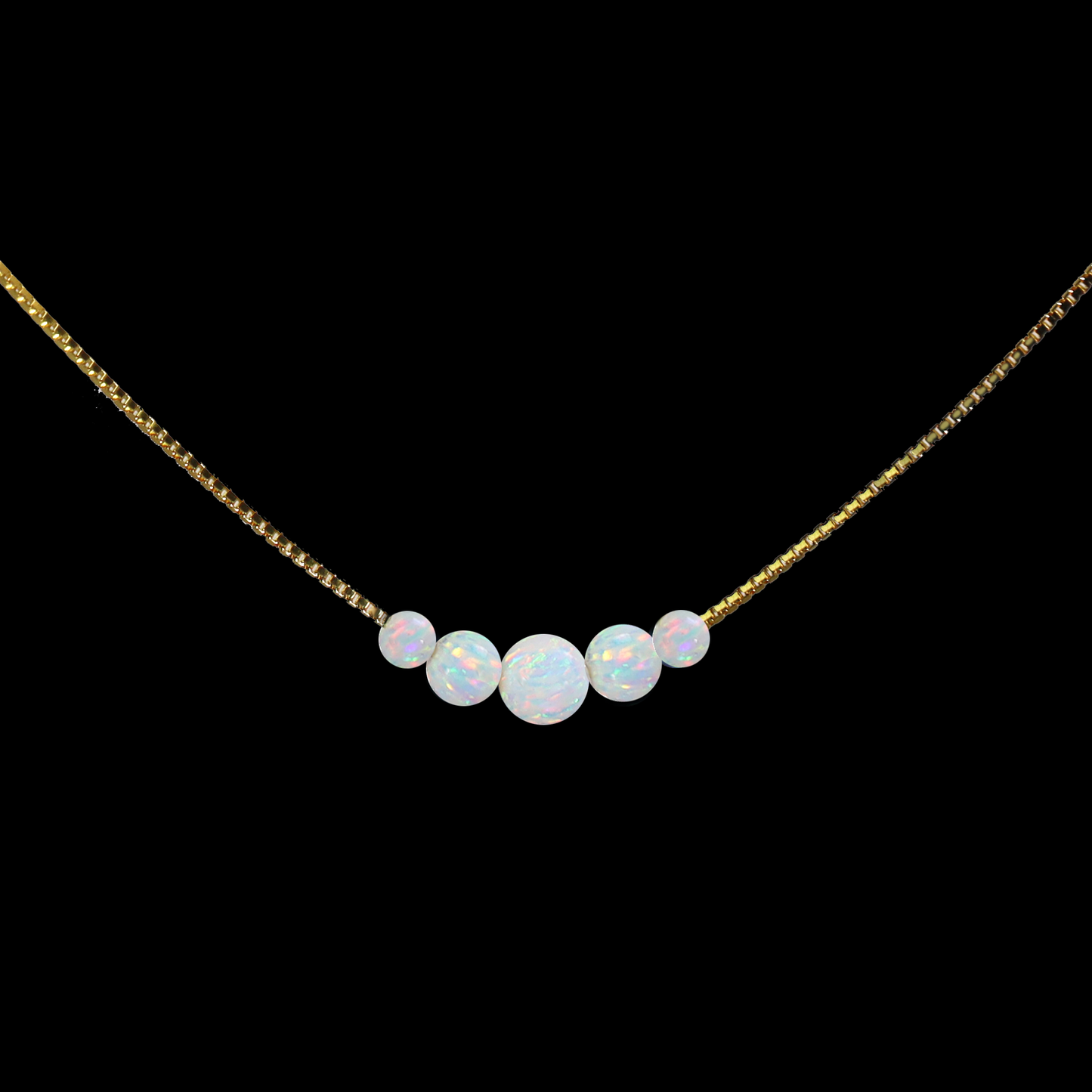 Opal Collier Weiß – Feine Venezianerkette mit 5 weißen Opalperlen