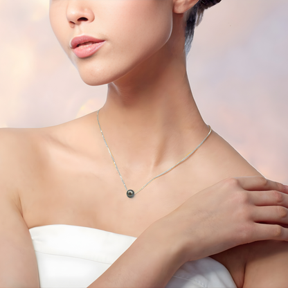 Edellis Tahiti Perle Halskette – Echte Tahiti-Zuchtperle 9–10 mm AA+ auf 925 Sterling Silber oder 14K Vergoldete Boxkette