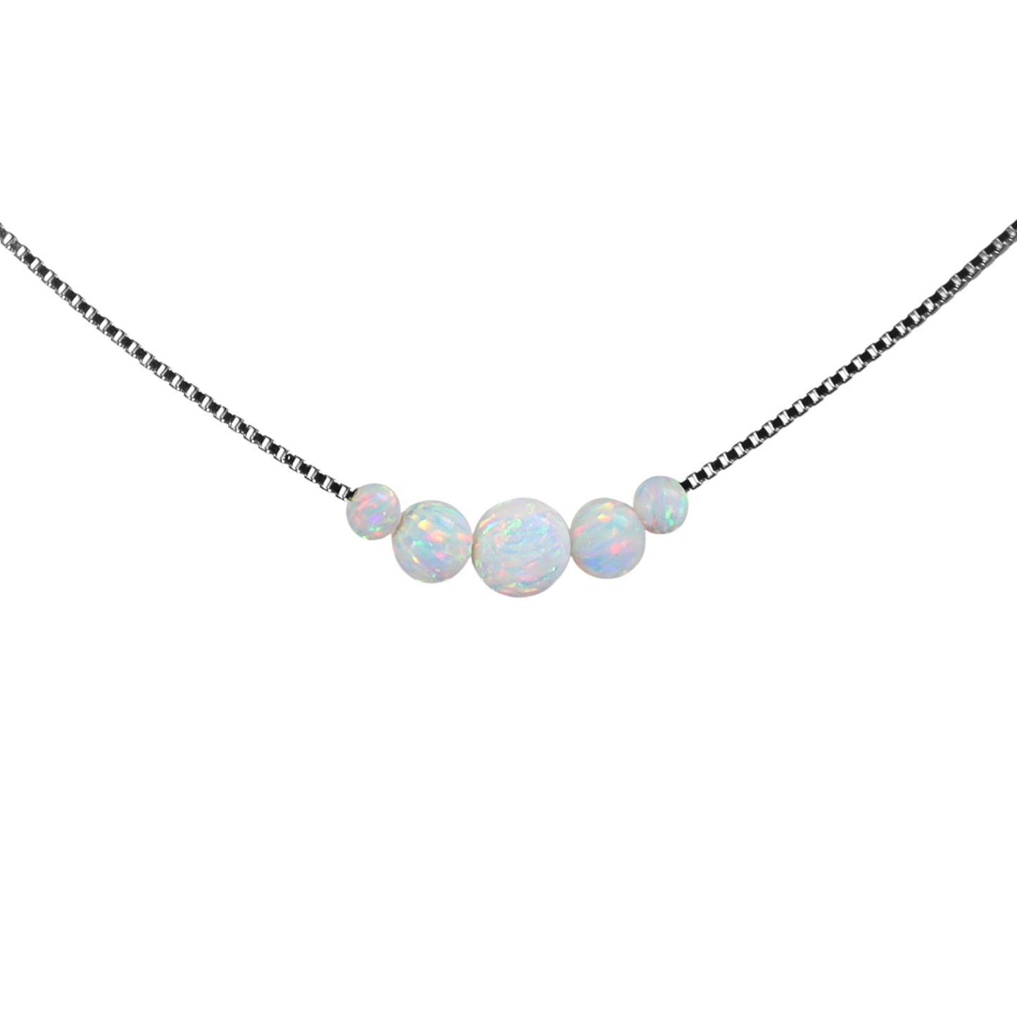 Opal Collier Weiß – Feine Venezianerkette mit 5 weißen Opalperlen