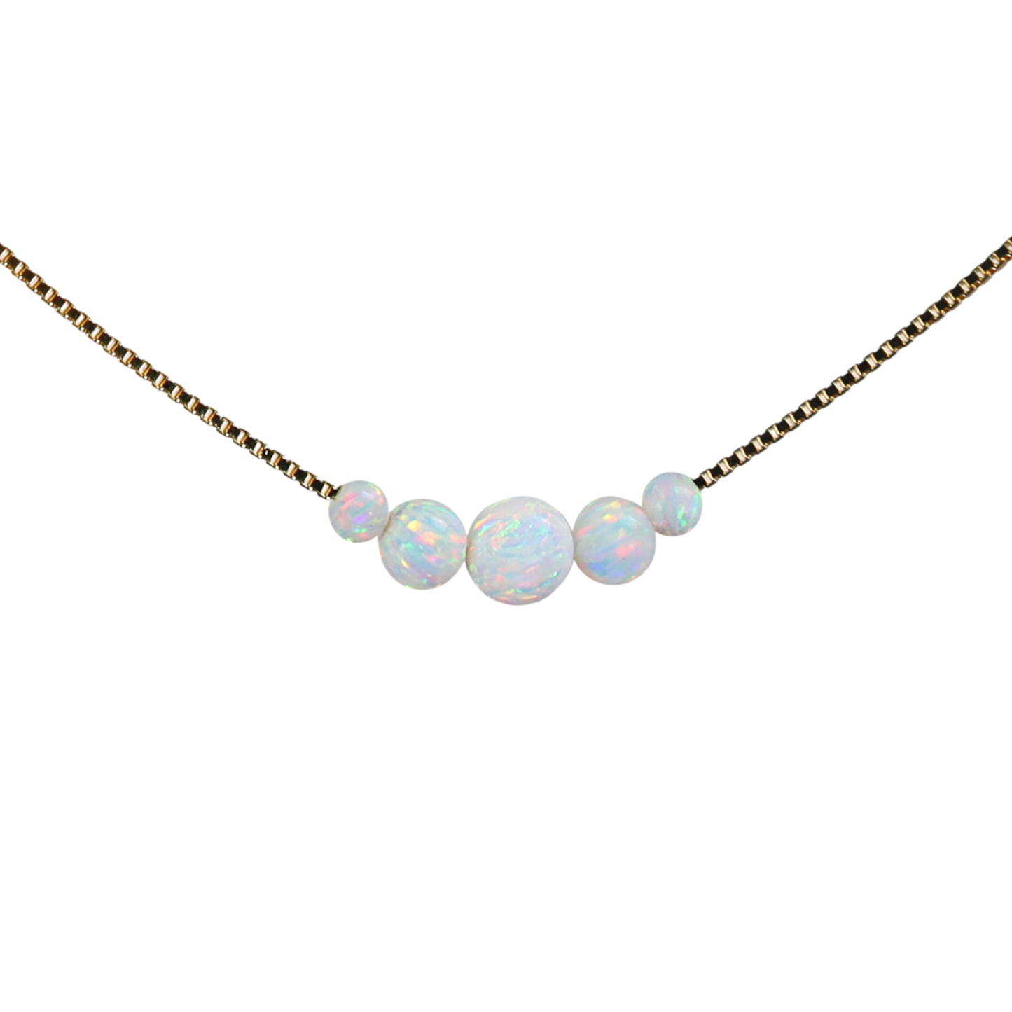 Opal Collier Weiß – Feine Venezianerkette mit 5 weißen Opalperlen