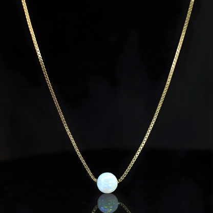 Halskette mit Weißem Opal 8 mm – 14 Karat Gold Gefüllt | Minimalistische Opal-Perlen-Kette
