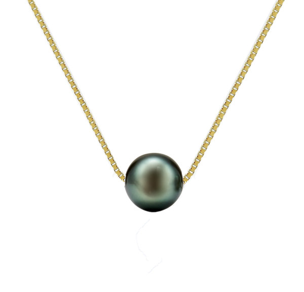 Edellis Echte Tahiti-Zuchtperlen Halskette Rund 9-10 mm in AA+ Grade mit 14 Karat Gold Gef&uuml;llt | Tahiti -Perlen-Halskette | L&auml;nge 42 &ndash; 48 cm Venezianer Box Kette Frauenschmuck