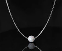 Hochwertiger runder Wei&szlig;er Opal 8 mm mit wei&szlig; rhodinierter 925 Sterling Silber Venezianer Box Kette | Wei&szlig;e Opal Schmuck L&auml;nge 42-48 cm