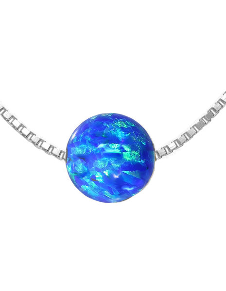 Edellis Halskette Mit Blauem Opal 8 mm, wei&szlig; rhodinierter 925 Sterling Silber Venezianer Box Kette | Opal-Perlen-Halskette | L&auml;nge 42 &ndash; 48 cm