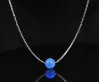Edellis Halskette Mit Blauem Opal 8 mm, wei&szlig; rhodinierter 925 Sterling Silber Venezianer Box Kette | Opal-Perlen-Halskette | L&auml;nge 42 &ndash; 48 cm