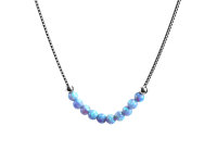 Hochwertige Halskette Mit Hellblauem synthetischen Opal Perlen Winzige 3mm Opal Perle Minimalistischer Schmuck, wei&szlig; rhodinierter 925 Sterling Silber Venezianer Box Kette | Opal-Perlen-Halskette
