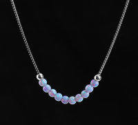 Hochwertige Halskette Mit Hellblauem synthetischen Opal Perlen Winzige 3mm Opal Perle Minimalistischer Schmuck, wei&szlig; rhodinierter 925 Sterling Silber Venezianer Box Kette | Opal-Perlen-Halskette